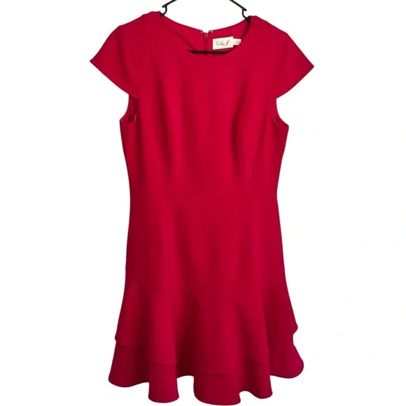 Eliza J Fuchsia Ruffle Hem Dress Size 10 - Picture 3 of 6